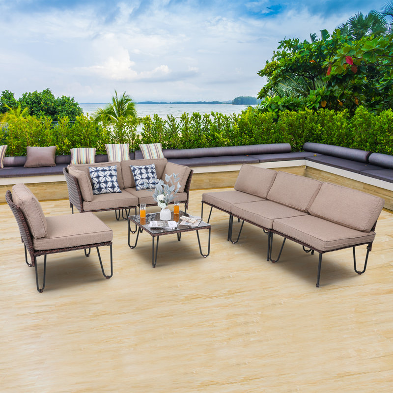 Corrigan Studio® Wicker/Rattan 6 Person Seating Group With Cushions